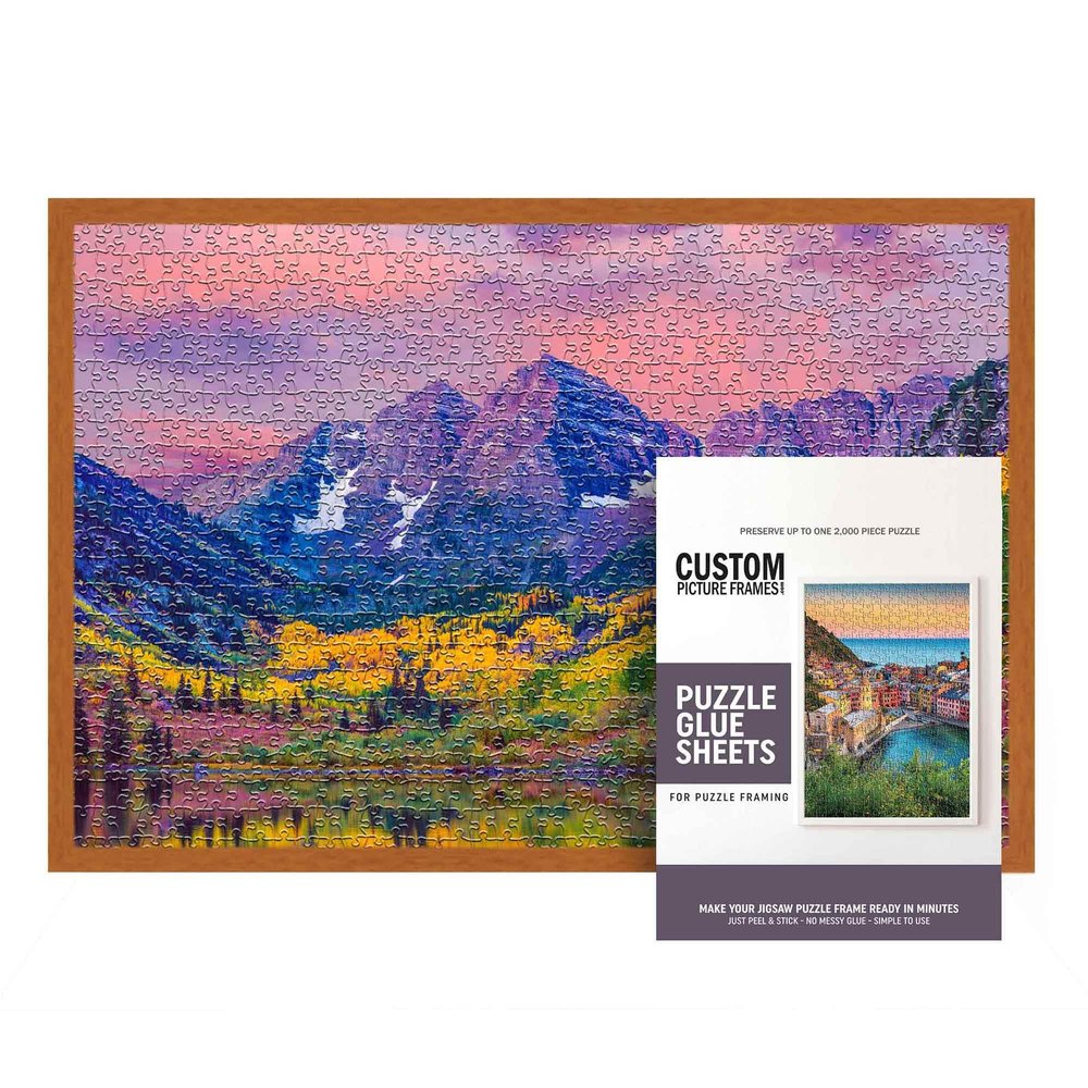 11.25x38.25 Puzzle Frame Kit with Glue Sheets | Light Brown Traditional Picture Frame | Real Wood with UV Resistant Acrylic Front | Made to Preserve and Display Puzzles Measuring 11.25x38.25 Inches
