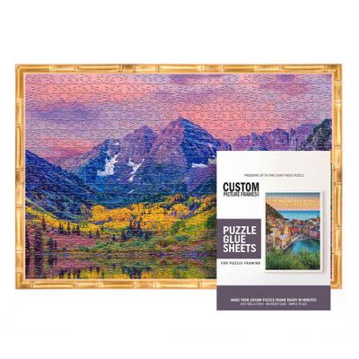 18x24 Puzzle Frame Kit with Glue Sheets | Gold Bamboo Picture Frame | Real Wood with UV Resistant Acrylic Front | Made to Preserve and Display Puzzles Measuring 18x24 Inches