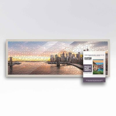 13x39 Frame Solid Wood Picture Frame Set with Peel and Stick Puzzle Glue Sheets | Interior Depth 0.5 Inches | Light Wood Traditional Puzzle Frame with UV Acrylic, Foam Backing & Hanging Hardware