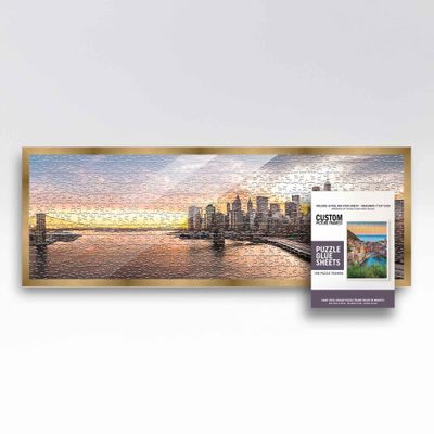 13x39 Puzzle Frame Kit with Glue Sheets | Bronze Modern Picture Frame | Real Wood with UV Resistant Acrylic Front | Made to Preserve and Display Puzzles Measuring 13x39 Inches