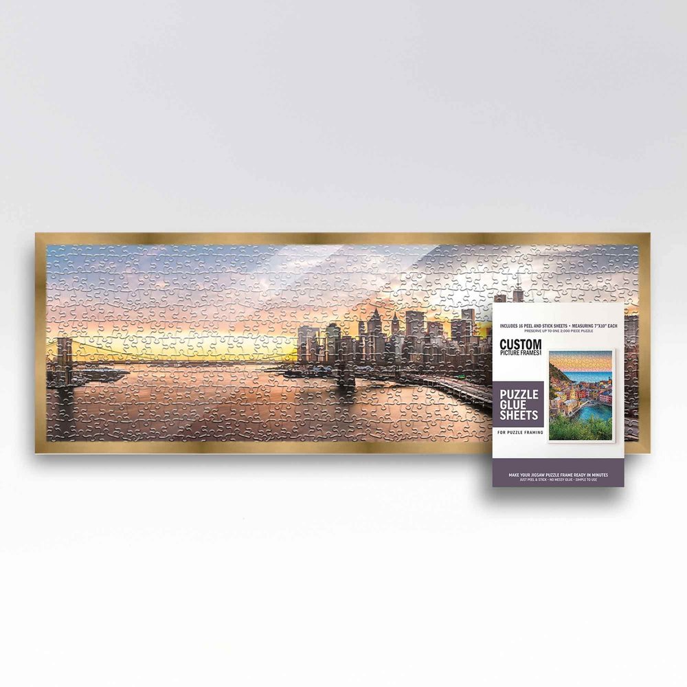 13x39 Puzzle Frame Kit with Glue Sheets | Bronze Modern Picture Frame | Real Wood with UV Resistant Acrylic Front | Made to Preserve and Display Puzzles Measuring 13x39 Inches
