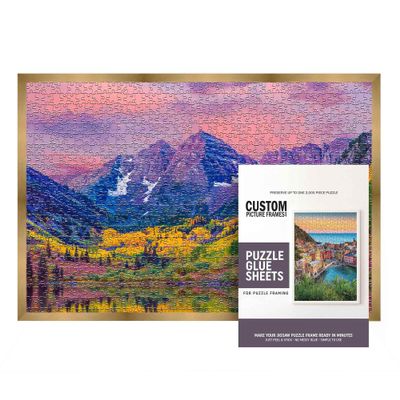 11.25x38.25 Puzzle Frame Kit with Glue Sheets | Bronze Modern Picture Frame | Real Wood with UV Resistant Acrylic Front | Made to Preserve and Display Puzzles Measuring 11.25x38.25 Inches