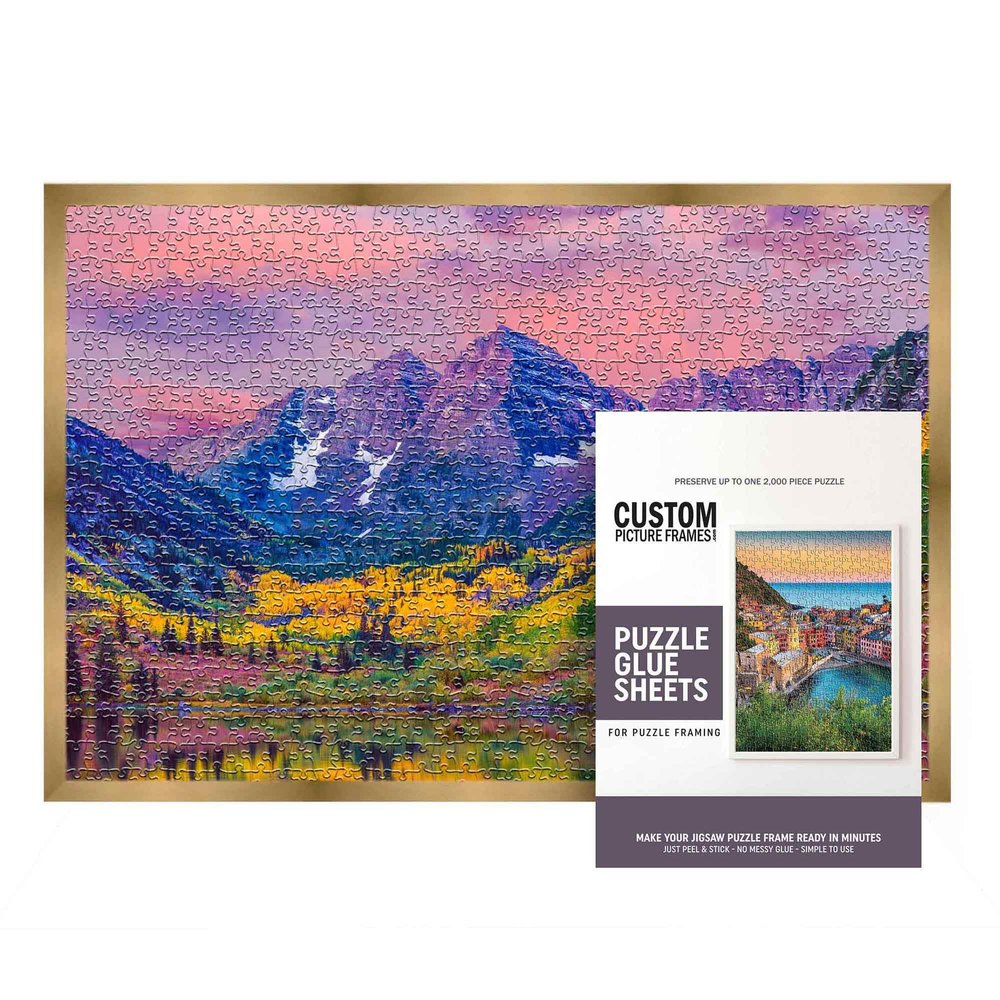 11.25x38.25 Puzzle Frame Kit with Glue Sheets | Bronze Modern Picture Frame | Real Wood with UV Resistant Acrylic Front | Made to Preserve and Display Puzzles Measuring 11.25x38.25 Inches