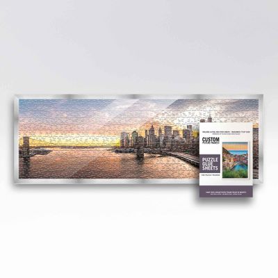 13x39 Puzzle Frame Kit with Glue Sheets | Silver Modern Picture Frame | Real Wood with UV Resistant Acrylic Front | Made to Preserve and Display Puzzles Measuring 13x39 Inches