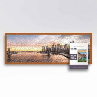 13x39 Puzzle Frame Kit with Glue Sheets | Light Brown Traditional Picture Frame | Real Wood with UV Resistant Acrylic Front | Made to Preserve and Display Puzzles Measuring 13x39 Inches