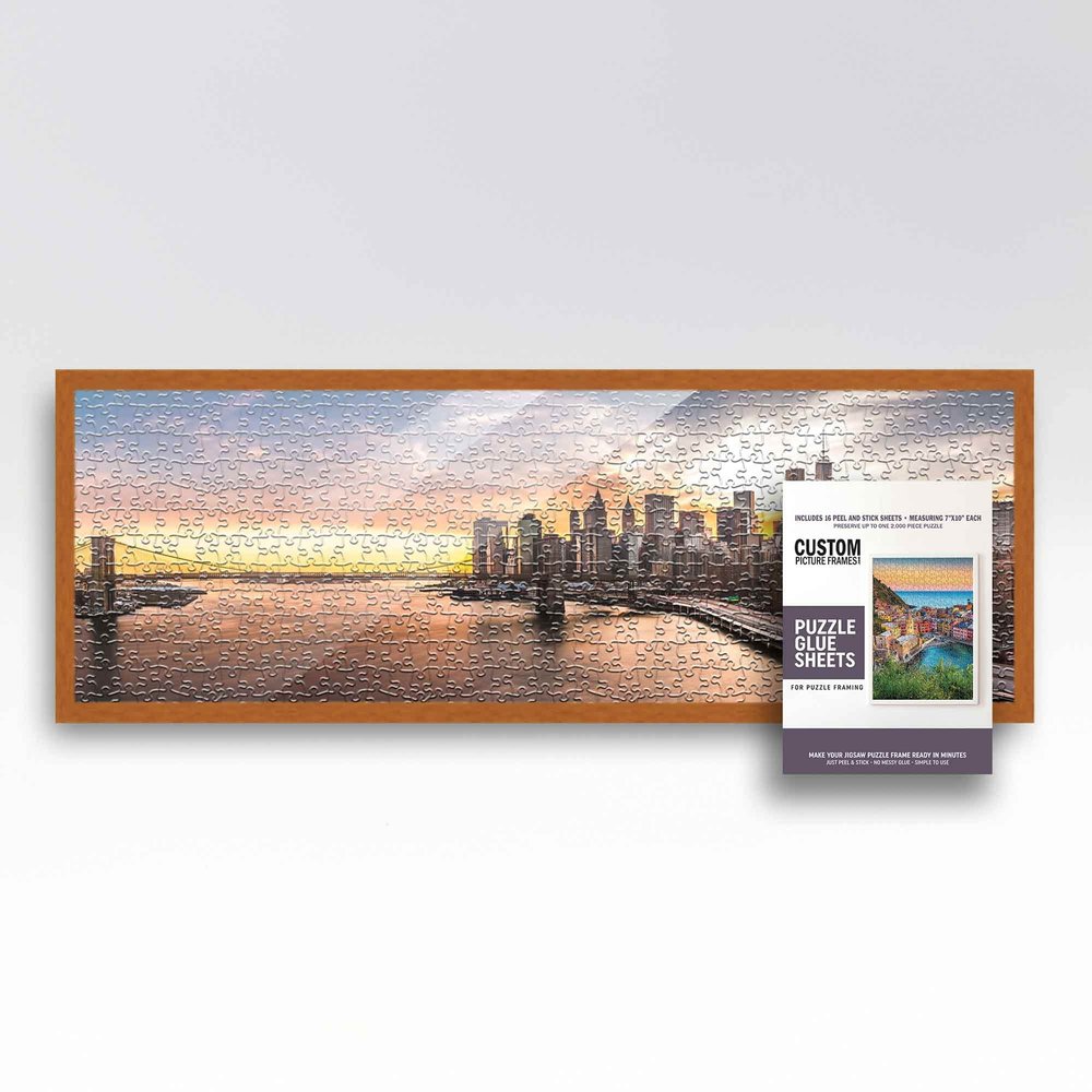 13x39 Puzzle Frame Kit with Glue Sheets | Light Brown Traditional Picture Frame | Real Wood with UV Resistant Acrylic Front | Made to Preserve and Display Puzzles Measuring 13x39 Inches