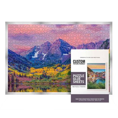 11.25x38.25 Puzzle Frame Kit with Glue Sheets | Silver Modern Picture Frame | Real Wood with UV Resistant Acrylic Front | Made to Preserve and Display Puzzles Measuring 11.25x38.25 Inches