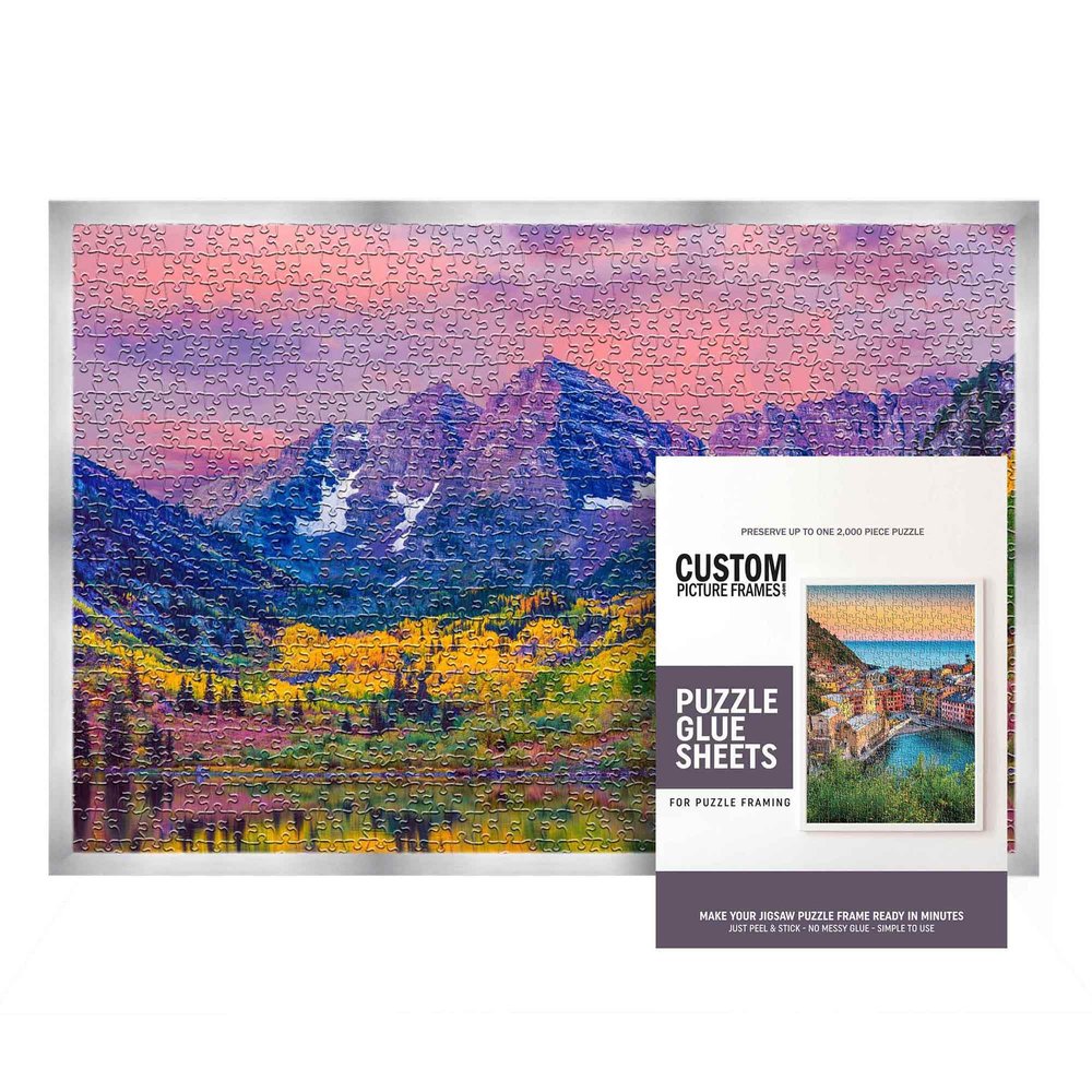 11.25x38.25 Puzzle Frame Kit with Glue Sheets | Silver Modern Picture Frame | Real Wood with UV Resistant Acrylic Front | Made to Preserve and Display Puzzles Measuring 11.25x38.25 Inches
