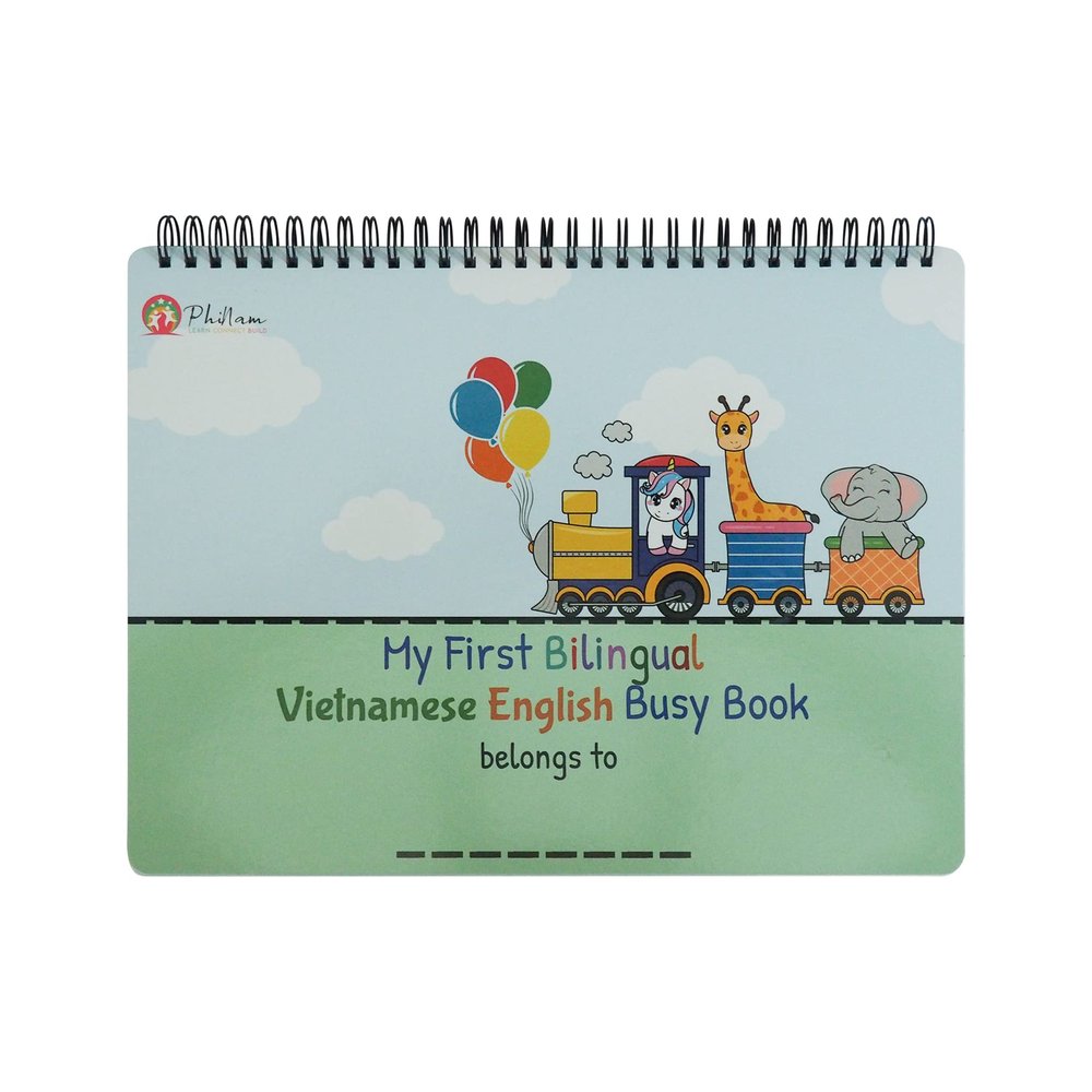 PhiNam Learning Toddler Activity Busy Book (Assembled, Ready to Ship, Ready to Play!) (Bilingual Vietnamese English)