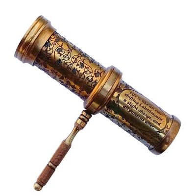 Antique Hand Carved Brass Twist Kaleidoscope for Adult and Kids || Vintage Look Kaleidoscope - Antique Finish with Brass Handle- by Art Gift Decor, 5.5 Inches x 1.7 Inches