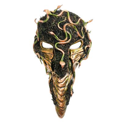ILOVEMASKS Creepy Scary Snake Halloween Mask Skull Voodoo Raven Crow Bird Beak Long Nose Mask, Wild Forrest Snake Medieval Plague Doctor Masquerade Raven Mask / Crow Mask Cosplay Venetian Mardi Gras Party Prom Headdress Costume - Green Gold