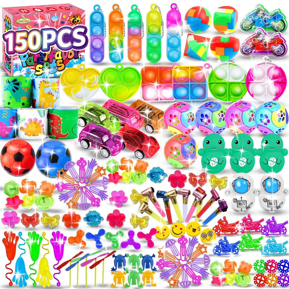 BicMan 150Pcs Party Favors for Kids 3-5 4-8, Fidget Toys Pack, Goodie Bag Stuffers, Carnival Prizes, Treasure Box, Sensory Stress Toy, Prize for Classroom Easter Eggs Fillers