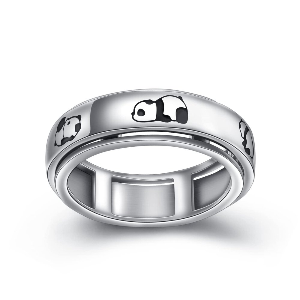 HOOHWE Spinner Rings Fidget Ring S925 Sterling Silver Spinning Ring Fidget Jewelry Gifts for Women Men (2-Panda Rings, 9)