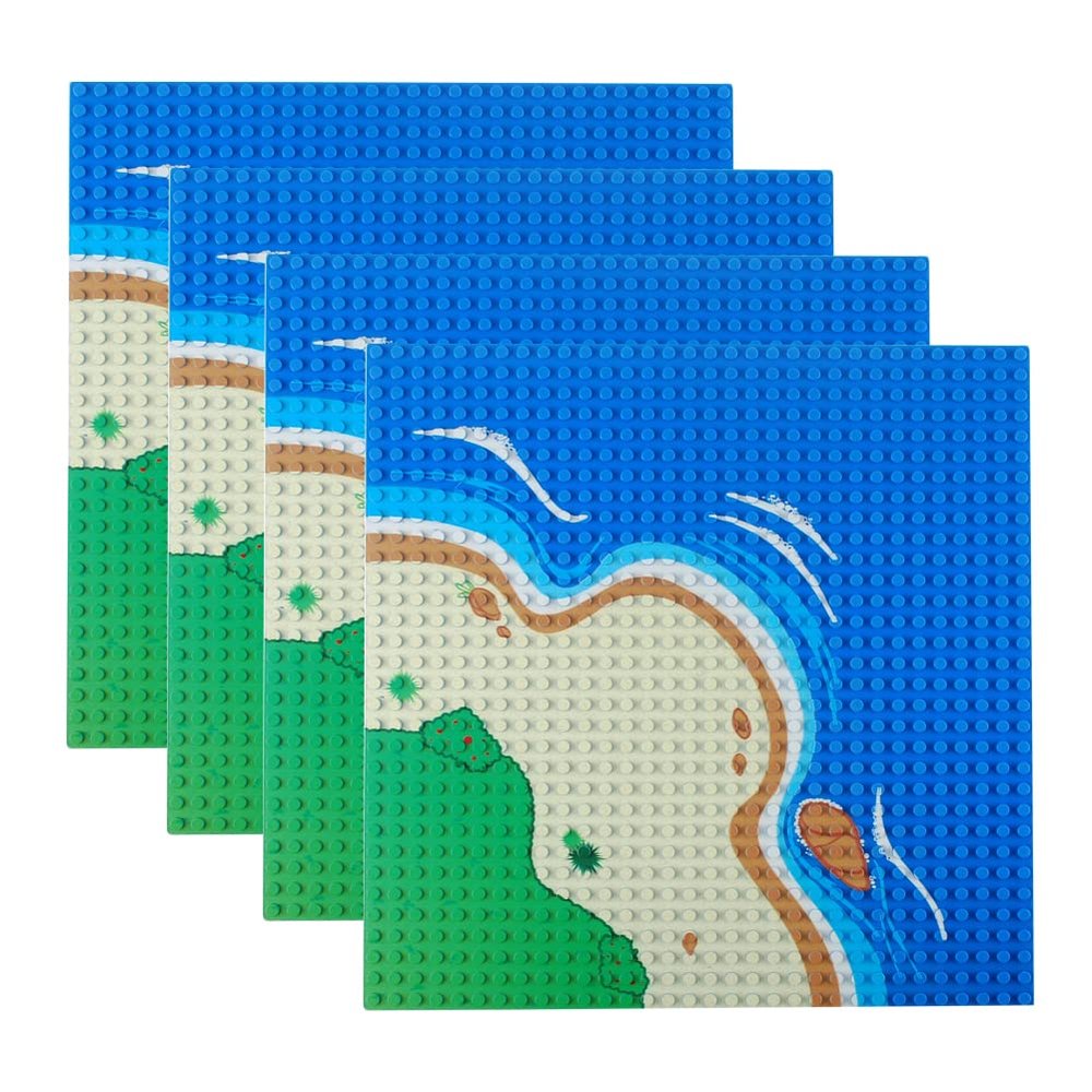 BAENRCY Classic Baseplate 10"x10"Building Block Base Plates Grassland Road BasePlaste for Building Brick Compatible with All Major Brands (4pcs Curved)