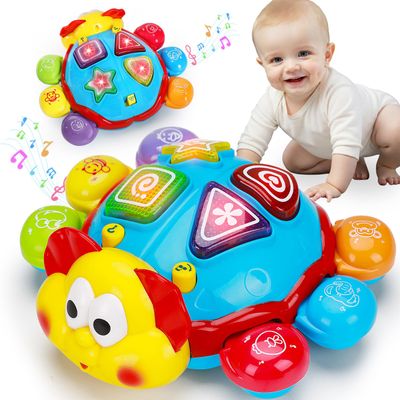 Baby Crawling Toys 6-12 Months, Musical Light Up Tummy Time Toy for Infant 0-6 7 8 9 12-18 Month Old, Toddler Spanish English Bilingual Learning Educational Development Gift for 1 2 Year Old Boy Girl