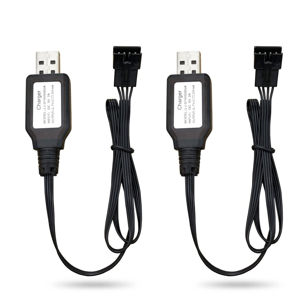 PDEEY SM-4P Charger for RC Car/Boat/Gel Ball Blaster 7.4V Li-ion Battery, USB Charging Cable 2-Pack