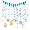 21 Pcs Solar System Hanging Party Supplies, Solar System Planet Hanging Swirl Decorations, Blue Triangle Banner For Out Space Birthday Party Decorations view 1