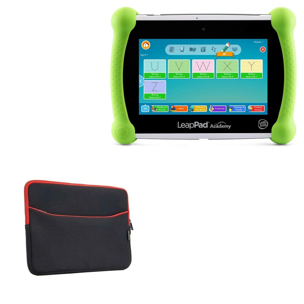 BoxWave Case Compatible with Leapfrog LeapPad Academy - SoftSuit with Pocket, Soft Pouch Neoprene Cover Sleeve Zipper Pocket - Jet Black with Red Trim
