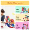 PicassoTiles 108pc Magnetic Marble Run Set with Building Tiles Race Track Car Slides Set STEM Learning Toy 3-in-1 Preschool Construction Kit for Indoor Activity and Development for Kids age 3+ PTG108 view 2