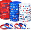 Lewtemi 30 Pieces 4th of July Party Favors USA Silicone Bracelet Patriotic American Flag Red White and Blue Rubber Wristband for Independence Day Decorations Fourth of July Party Accessories Gift view 1