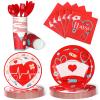 Yisong 168 Pcs Nurse Graduation Party Decorations, Doctor Medical Birthday Tableware Set 24 Guests Dinner Dessert Plates Cups Napkins for Doctors Day Nursing School Office Party Supplies(Red) view 1