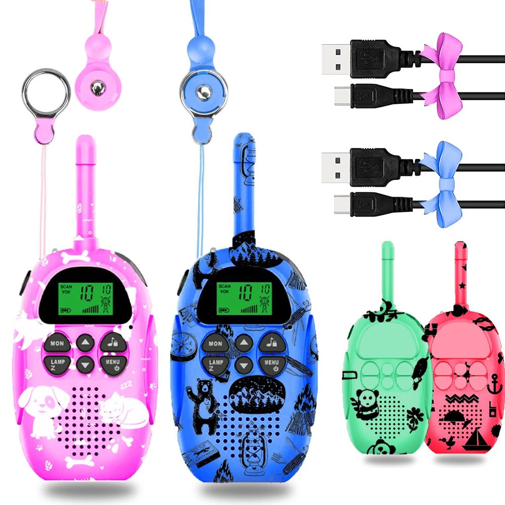 USA-Designed KidzAdventure Rechargeable Walkie Talkies for Kids 2 Pack - 48 Hours Battery 3 Miles Range 22 Channels 2 Way Radio Voice Activation. Best Hiking, Camping & Outdoor Kids Toy Gift Ages 5-10