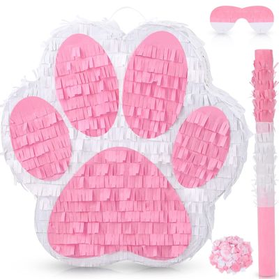 Small Dog Paw Piata Puppy Birthday Party Supplies Animal Themed Birthday Piata with Blindfold Bat Confetti for Pet Cow Themed Party Baby Shower Decorations Favors(Pink)