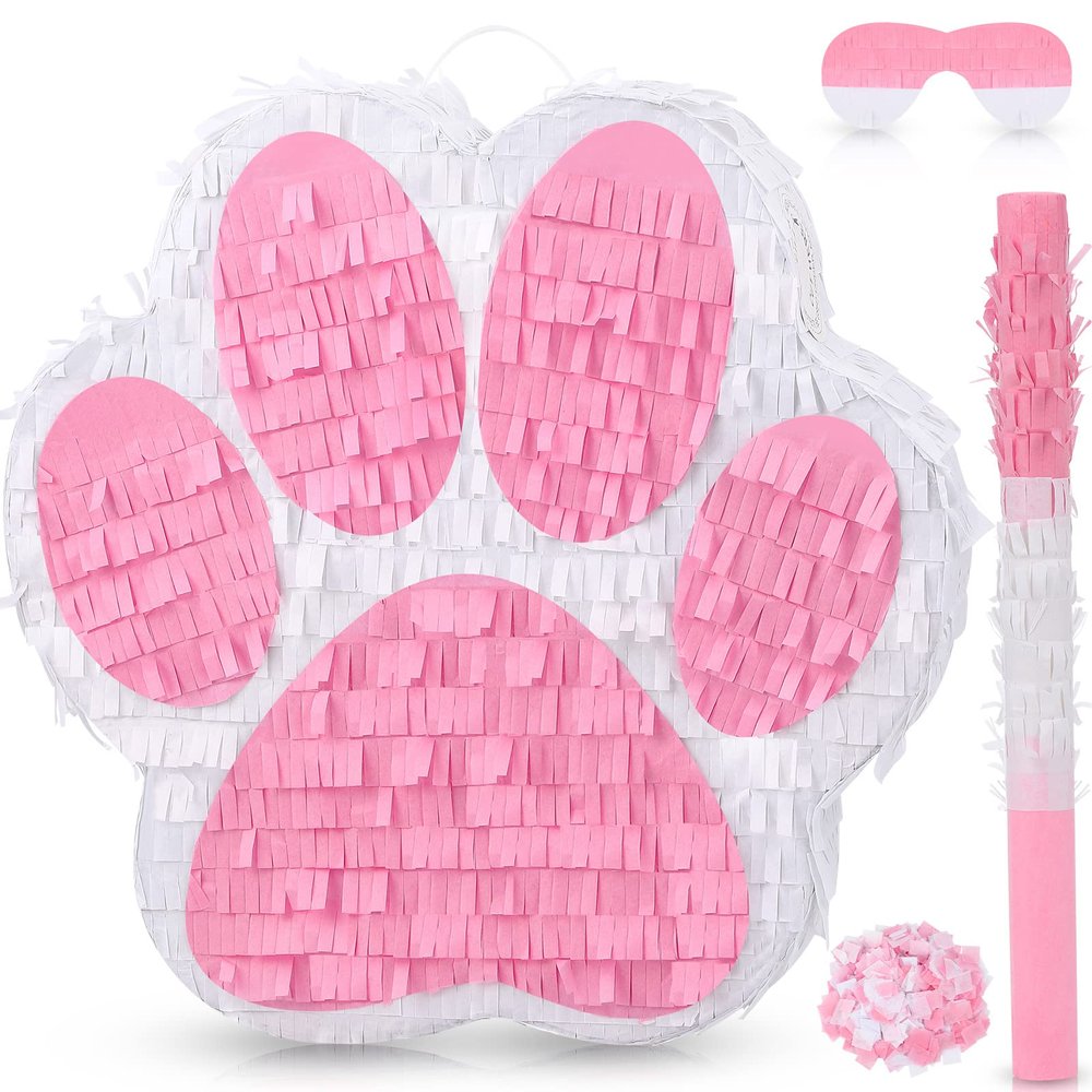 Small Dog Paw Piata Puppy Birthday Party Supplies Animal Themed Birthday Piata with Blindfold Bat Confetti for Pet Cow Themed Party Baby Shower Decorations Favors(Pink)