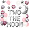 Wonmelody Two the Moon Birthday Decorations for Girl Space 2nd Birthday Party Supplies Outer Space Astronaut Second Party Decor with Two The Moon Foil Balloon Banner Silver Moons and Star Balloons view 1