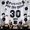 Black 30th Birthday Decorations for Women with Funeral for My Youth Banner, Happy Birthday Balloon, Rip to My 20s Sash, 30 foil Balloons, Lose Youth Cake Topper, Confetti Balloons for 30th Birthday view 4