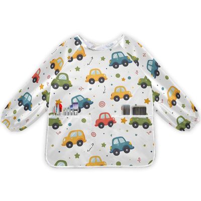 Bolaz Painting Smocks for Toddlers 4-6 Artist Smocks with Pockets Childish Truck Excavator Eating Waterproof Long Sleeve Infant Children Apron