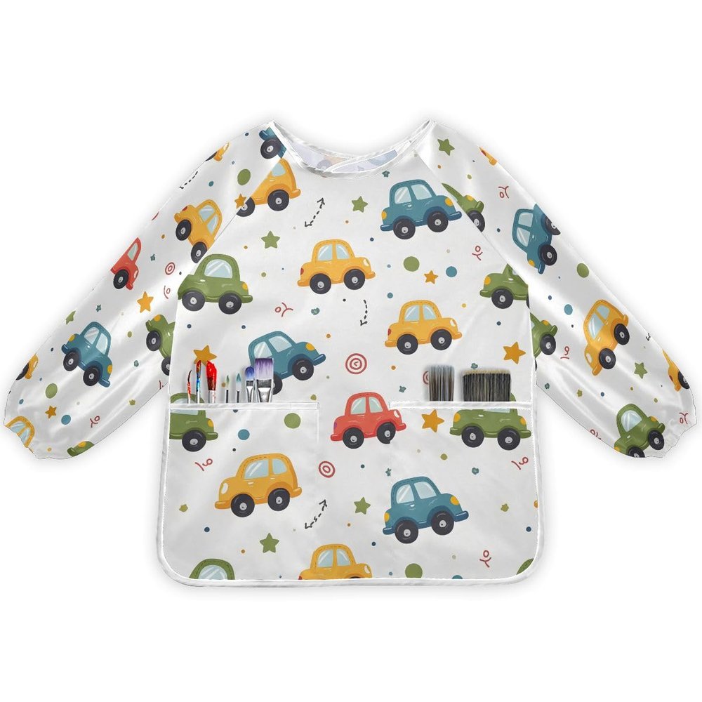 Bolaz Painting Smocks for Kids 2-4 Art Smocks Eating with Pockets Childish Truck Excavator Waterproof Long Sleeve Toddler Infant Children Apron