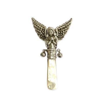 Victorian Style Angel Baby Rattle with Mother of pearl Handle
