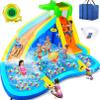 Inflatable Water Slide, 8 in 1 Outdoor Inflatable Water Park with Climbing, Basketball Rim, Splash Pool, Water Cannon, Blow up Water Slides for Kids Backyard view 1