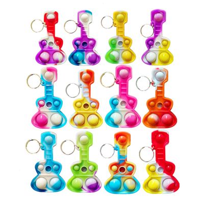 Roaqua Students Gifts Mini pop Bulk Guitar Fidget Keychain,for Boys and Girls Kids Birthday Party Favors Supplies and Classroom Prize (30 Packs)