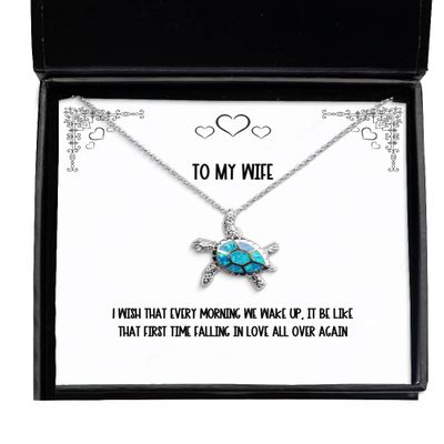 Beautiful Wife, I Wish That Every Morning we Wake up, it be Like That First time, Joke Opal Turtle Necklace for Wife from Husband