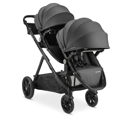 Joovy Qool Double Bundle Double Stroller with Reconfigurable Seats, Magnetic Safety Harness with Padding, UPF 50 Sun Canopy, and Large Storage Basket, Jet