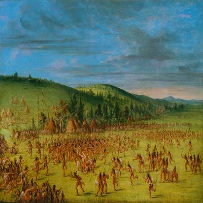 Ball Play of the Choctaw Ball Up North American Indian Tribe Recreation Sport 1850 Painting By George Catlin Repro on Matte Paper 11" X 14" Image Size