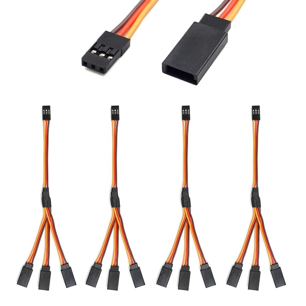 Servo Y Harness Splitter Cable 3 Pin Connector Wire Male to Female 4 Way Extension Lead Compatible with JR Futaba RC Car Airplanes (4PCS 1to3)
