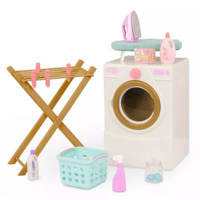 Our Generation 18" Doll Laundry Set - Tumble & Spin Washer, Hamper, Drying Rack, Ironing Board & Accessories - White - Plastic - Modern/Contemporary