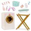 Our Generation 18" Doll Laundry Set - Tumble & Spin Washer, Hamper, Drying Rack, Ironing Board & Accessories - White - Plastic - Modern/Contemporary view 2