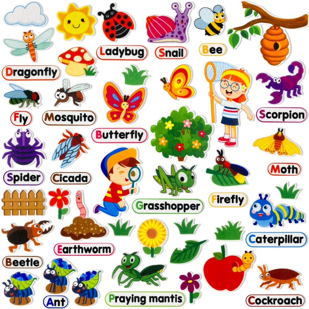 PENGFULL Felt Flannel Board Story Pieces for Toddlers Preschool,Kids Interactive Storytelling Teaching Play Kits for Flannel Board,with Words Felt Pieces(Insect Butterfly)