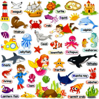 PENGFULL Felt Flannel Board Story Pieces for Toddlers Preschool,Kids Interactive Storytelling Teaching Play Kits for Felt Flannel Board,with Words Pieces(Marine Animals)