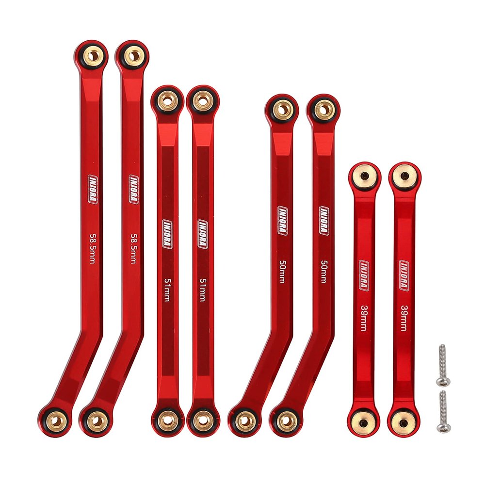 INJORA High Clearance Front 4 Links Set for SCX24 C10 JLU Bronco Base Camp Axial 1/24 RC Crawler Car, 8PCSRed
