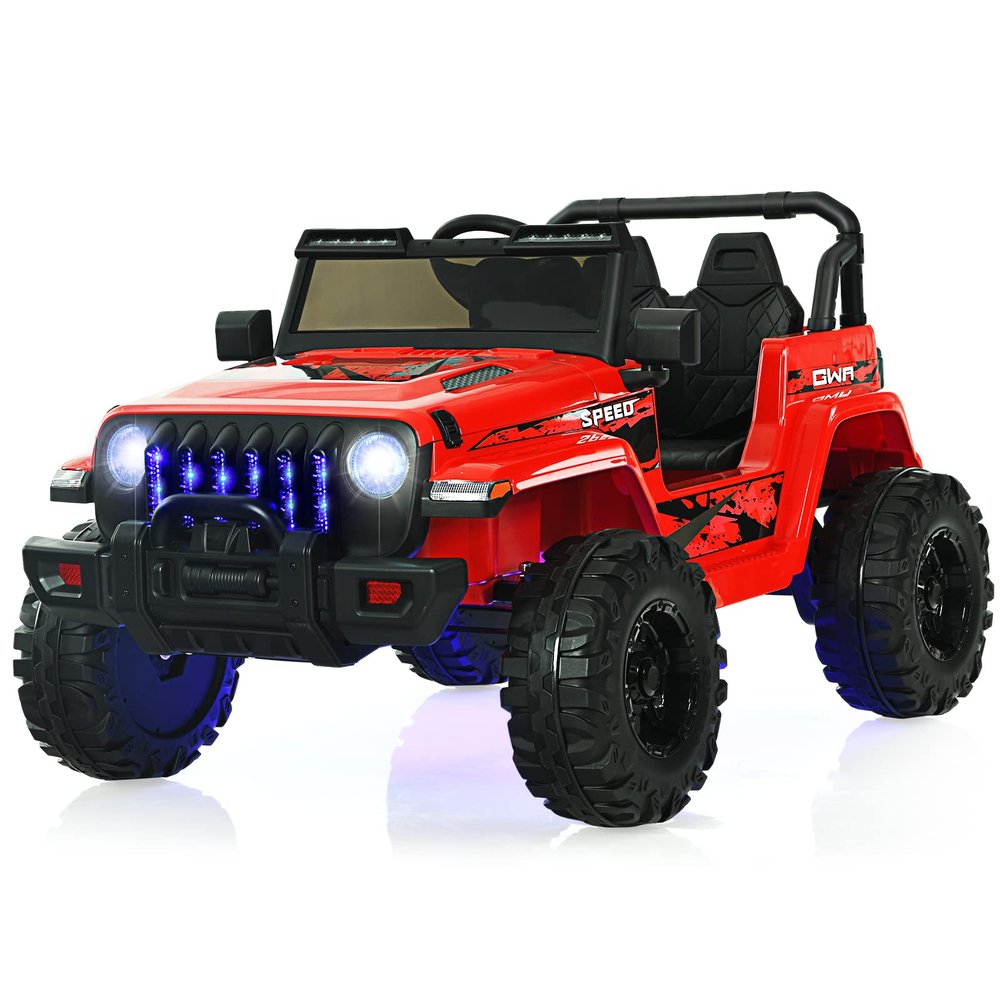 OLAKIDS Kids Ride on Truck, 12V Electric Vehicle with Remote Control, Battery Powered Toddler Car with Music, Horn, 3 Speeds, LED Lights, Bluetooth, USB, Radio (Red)