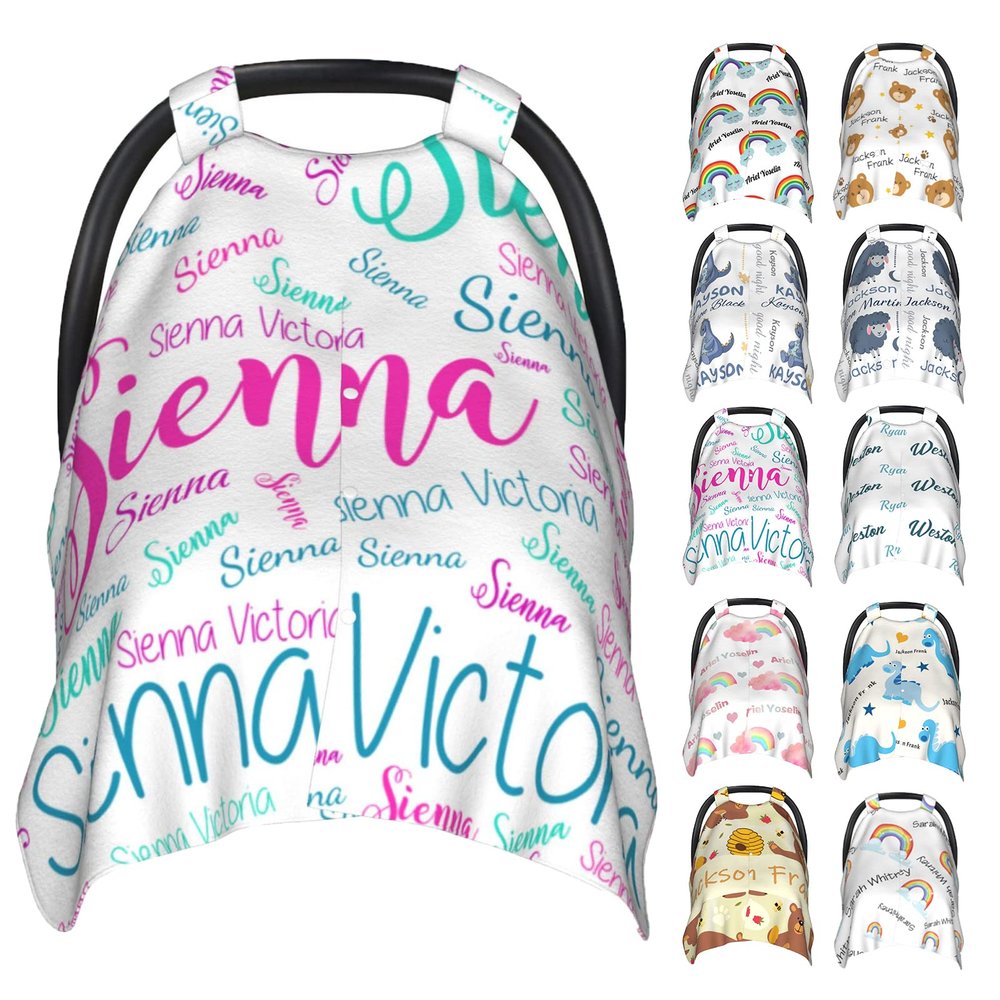 Personalized Baby Car Seat Cover Canopy with Name for Girls Boys Custom Baby Carrier Covers