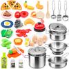 Kids Pretend Play Kitchen Accessories Set, 38Pcs Stainless Steel Play Pots Pans Sets for Kids, Toy Cookware Cooking Utensils Play Food Dish Toddler Kitchen Playset Gifts for Boys Girls view 1