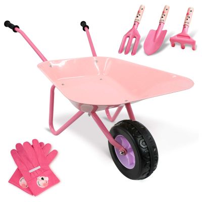 Altdorff Kids Wheelbarrow Set Metal, Pink Child Wheel Barrel and Kids Gardening Tools Toddler, Garden Toys with Small Wheel Barrow, Outdoor Indoor Toys Gift for Girls