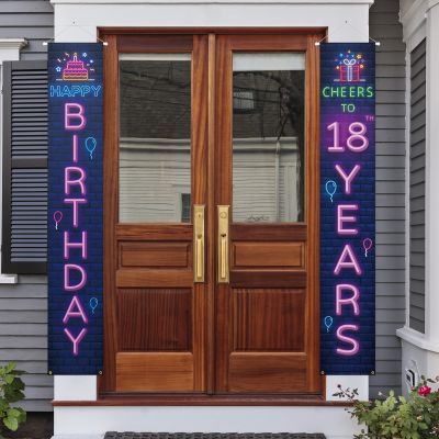 5665 Neno Glow Happy 18th Birthday Porch Sign Door Banner Decor Colorful Cheers to 18 Years Old Birthday Party Theme Decorations