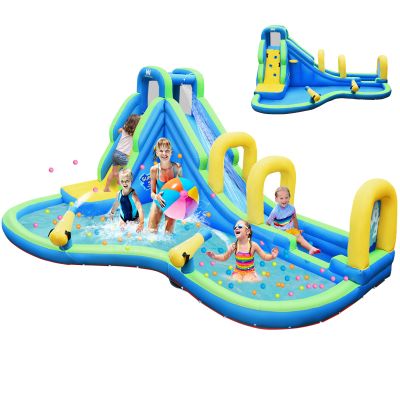 HONEY JOY Inflatable Water Slide, 5 in 1 Water Park Castle Bouncy House w/Water Cannons, Long Slide w/Arch, Indoor Outdoor Blow Up Waterslide Inflatables for Kids and Adults Backyard(Without Blower)